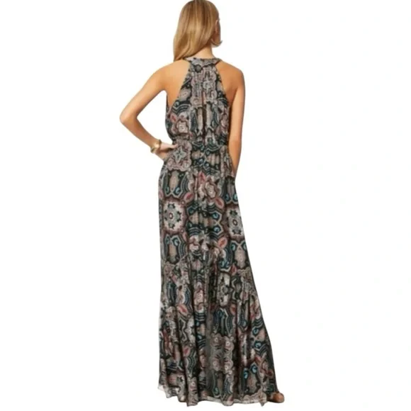 Ramy Brook Floral Savanna Print Maxi Silk Blend Halter Dress Women Size L - Picture 3 of 10